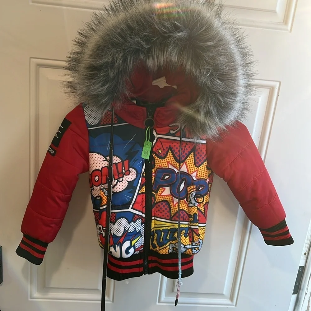 Hardsoda Limited Comic print hooded puffer jacket kids size 4